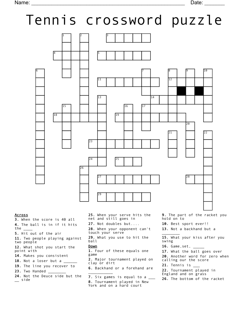 Tennis crossword puzzle