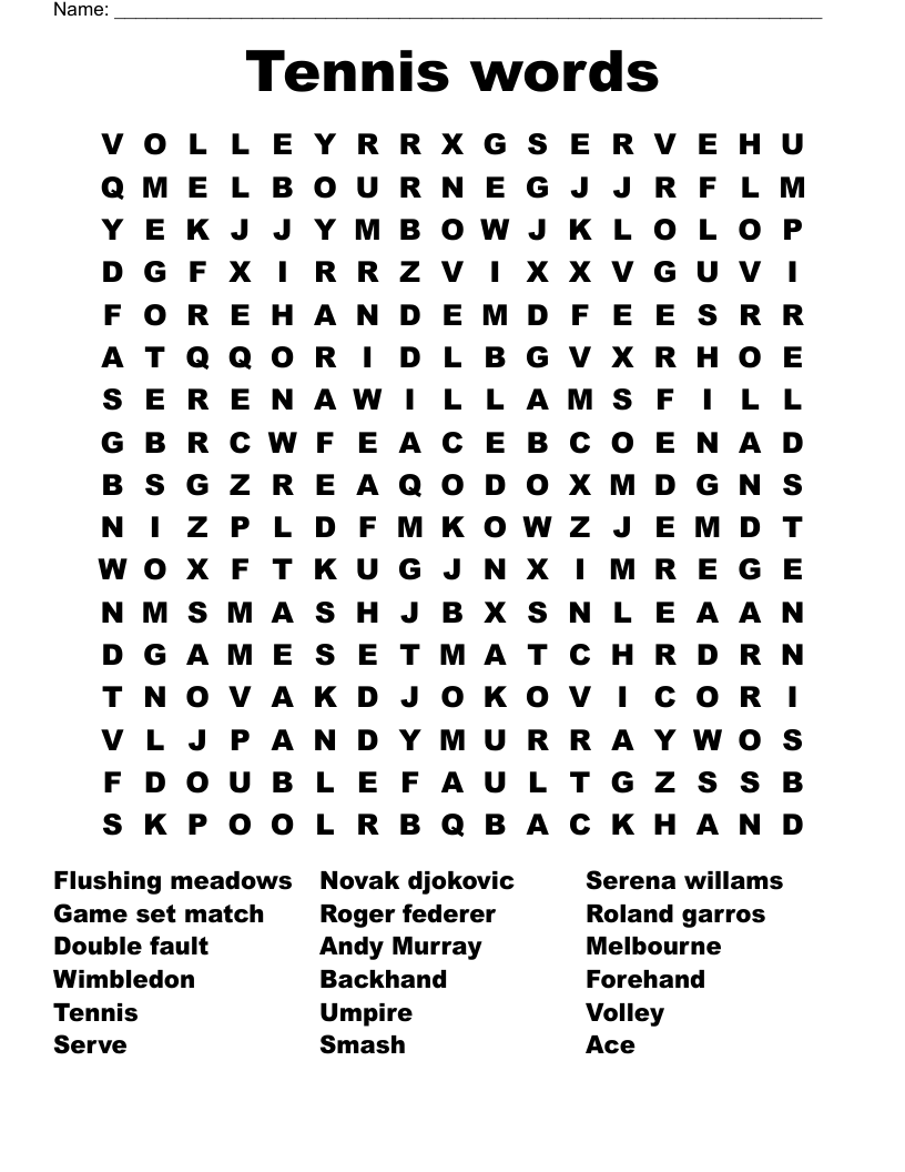 Tennis words Word Search