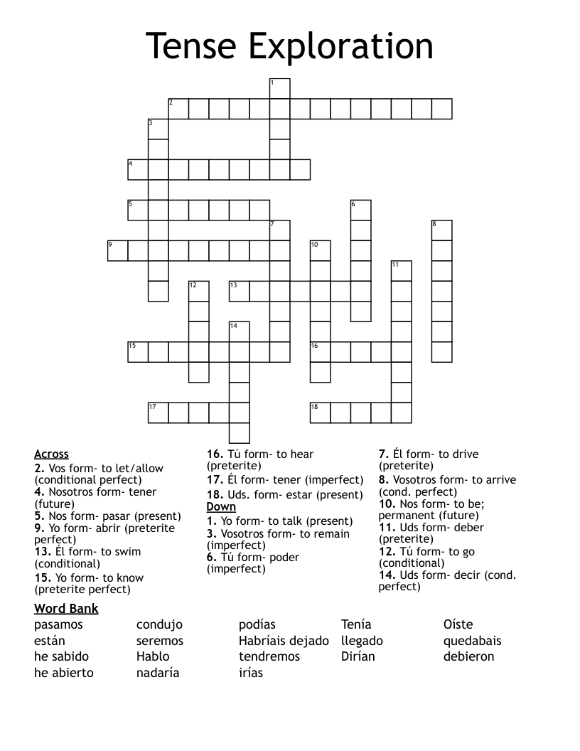 Tense Exploration  Crossword