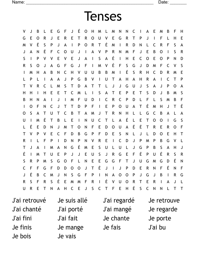 Tenses Word Search