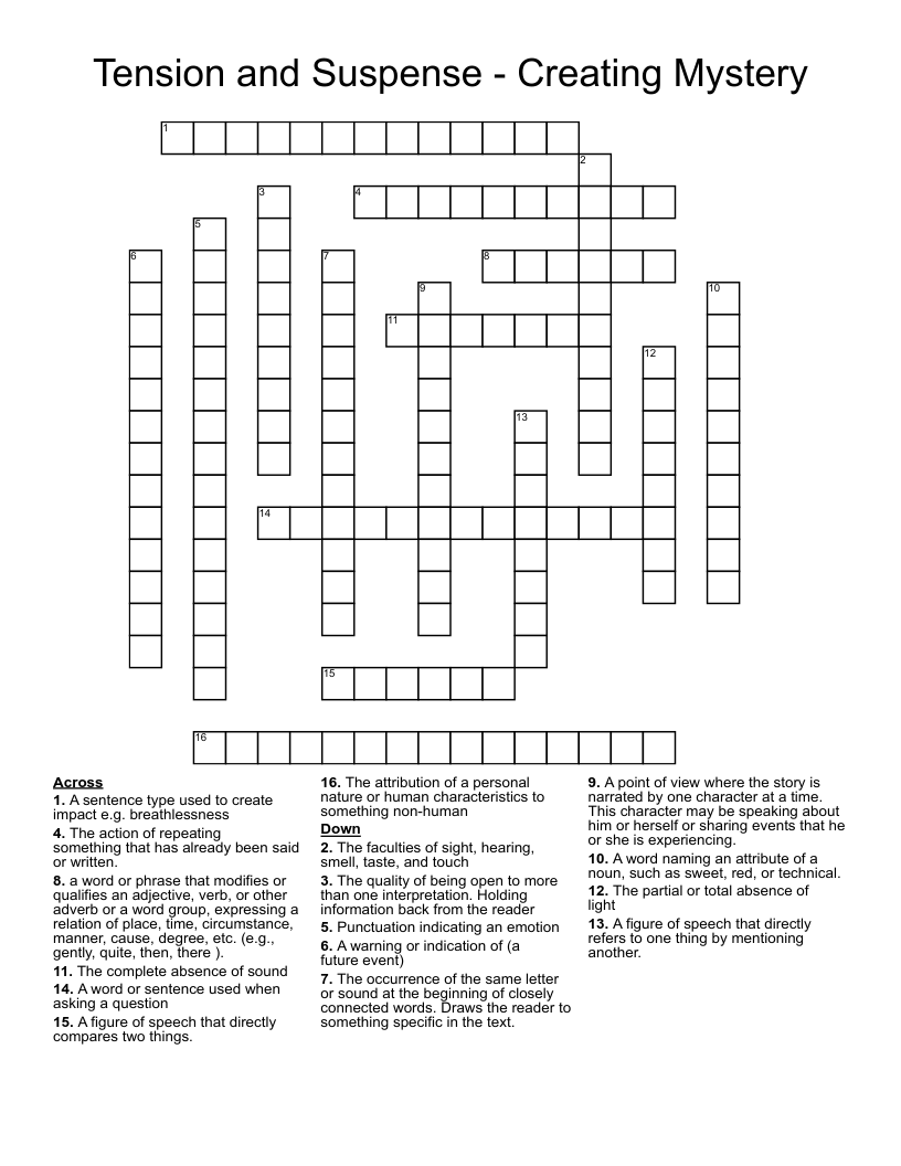 Tension and Suspense - Creating Mystery Crossword