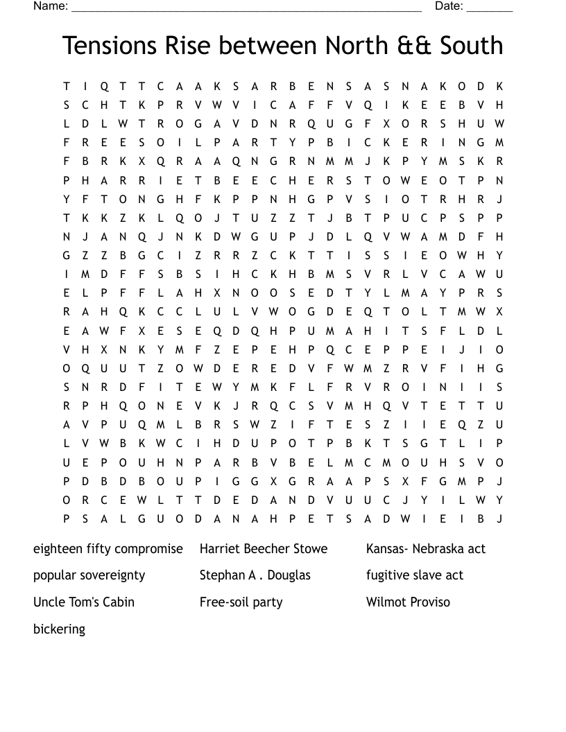 Tensions Rise between North && South  Word Search