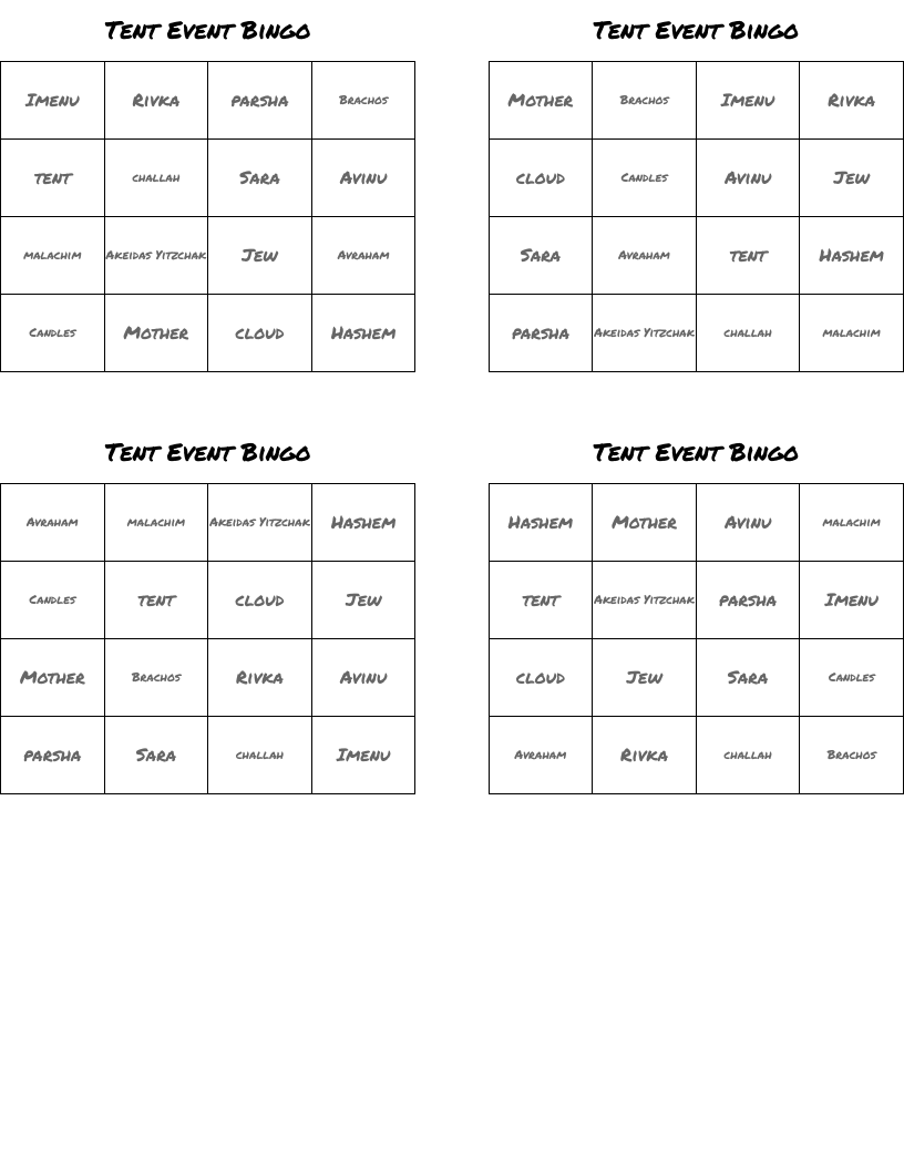 Tent Event Bingo