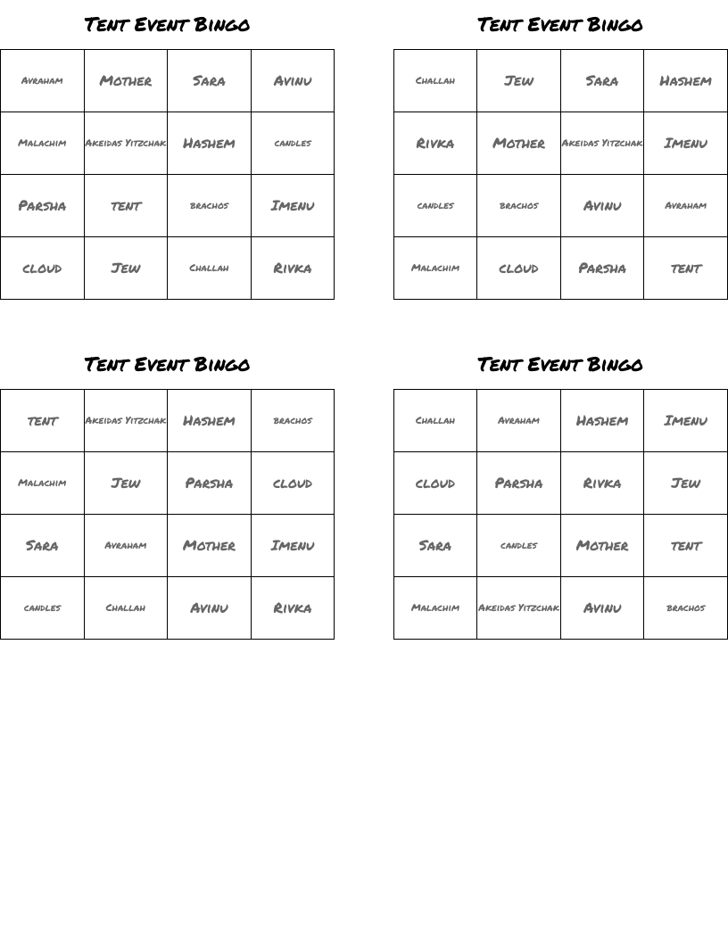 Tent Event Bingo