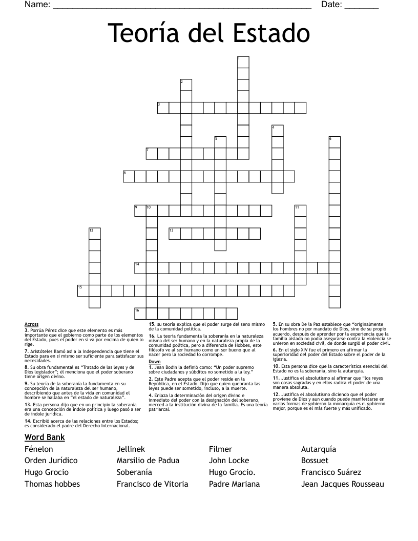 Teoría del Estado Crossword