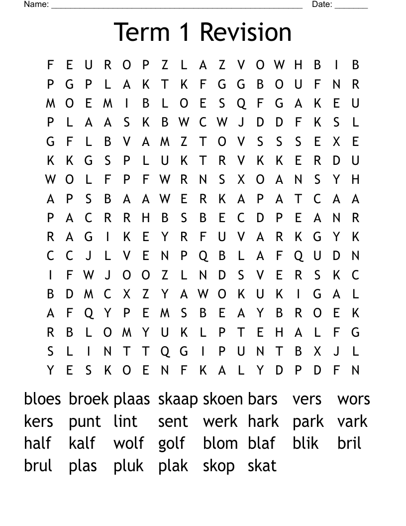 Term 1 Revision Word Search