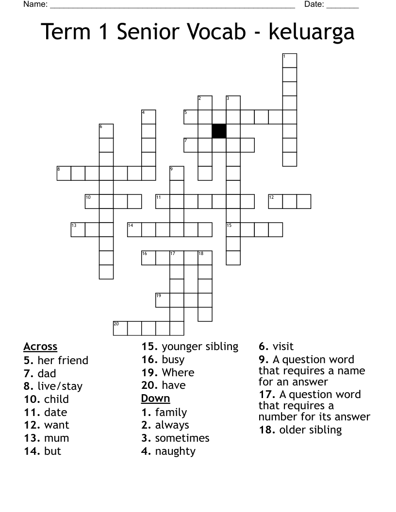 Term 1 Senior Vocab - keluarga Crossword