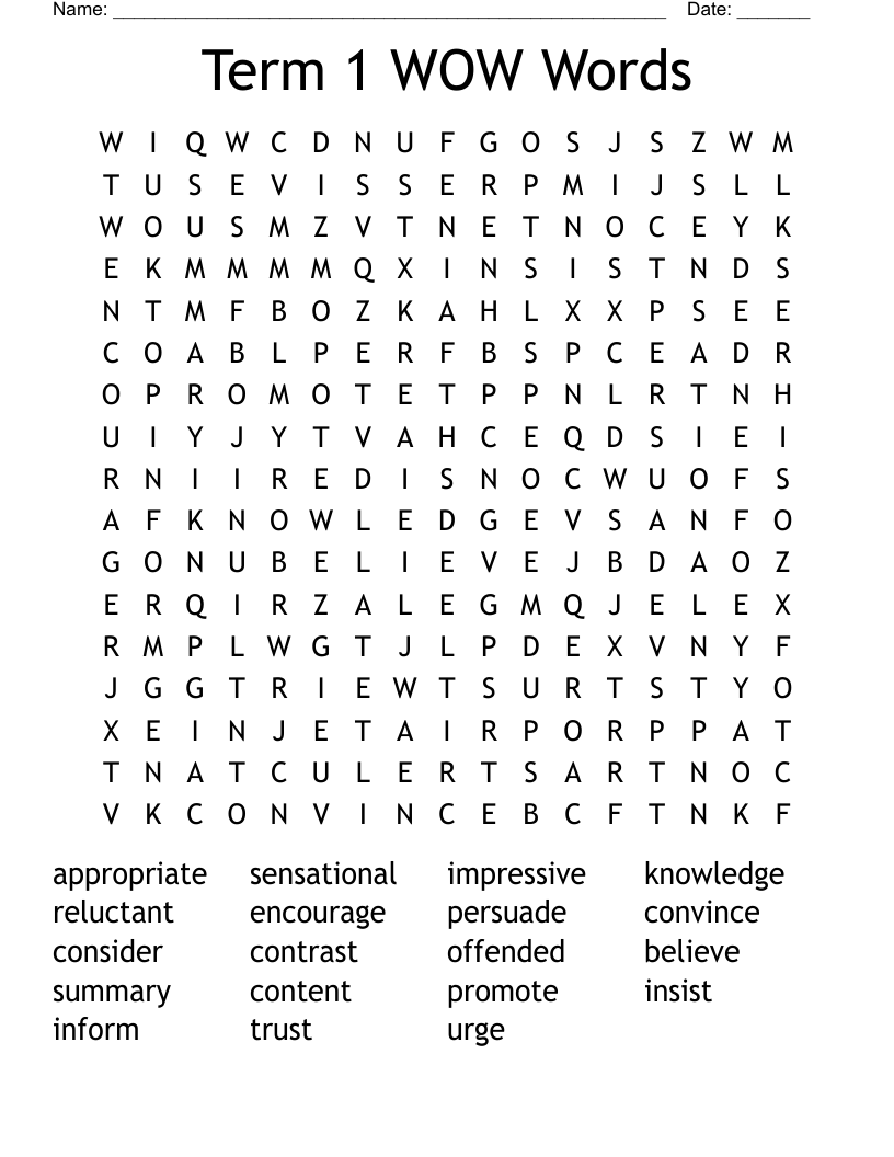 Term 1 WOW Words  Word Search