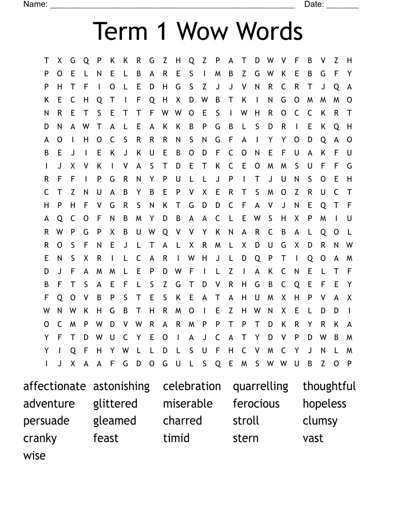Term 1 Wow Words Word Search