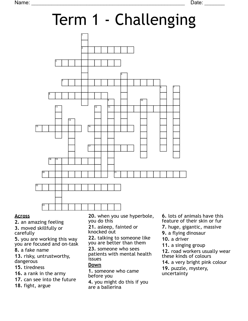 Term 1 - Challenging Crossword