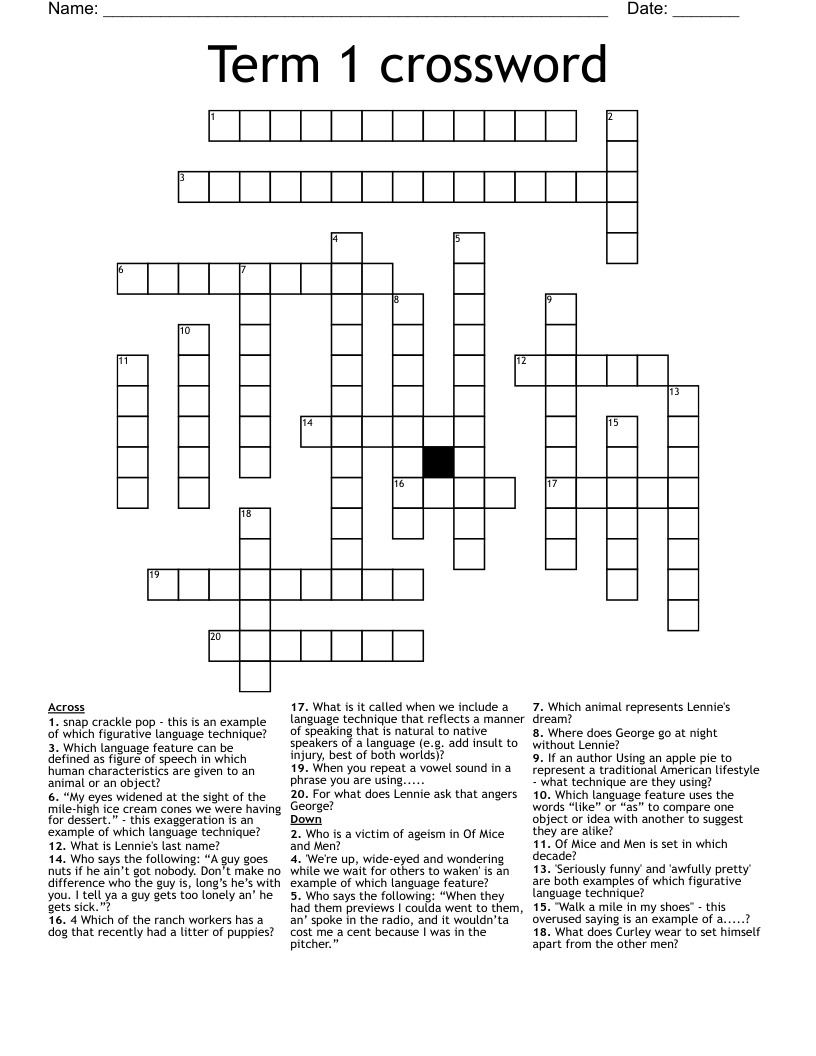 Term 1 crossword