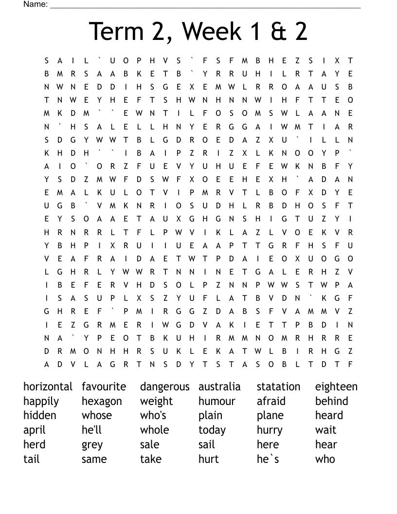 Term 2, Week 1 & 2 Word Search