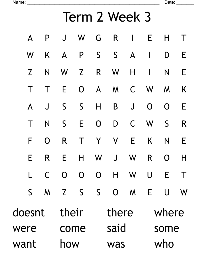 Term 2 Week 3 Word Search