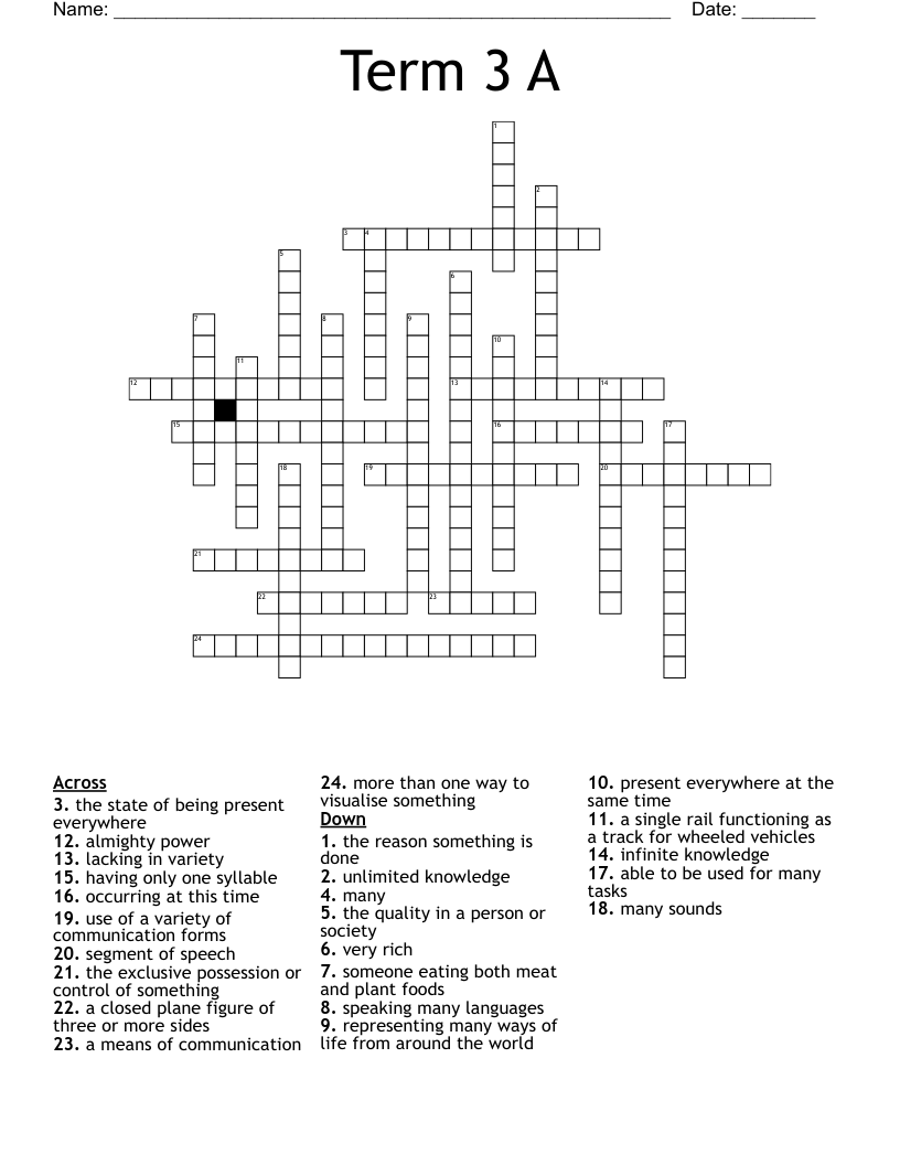 Term 3 A Crossword