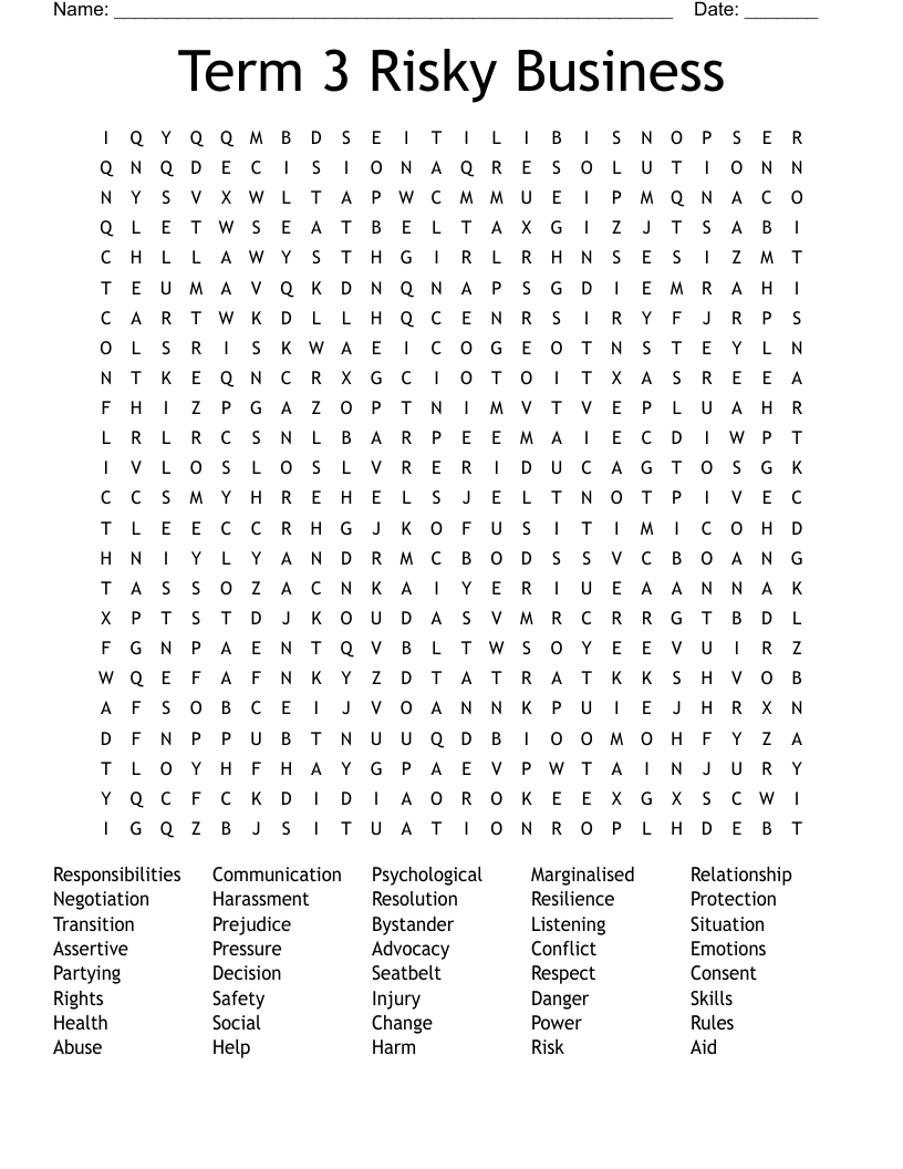 Term 3 Risky Business Word Search