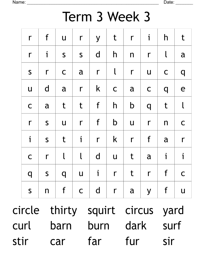 Term 3 Week 3 Word Search