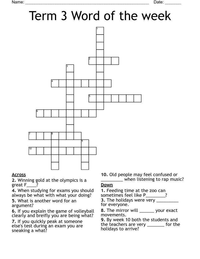 Term 3 Word of the week  Crossword