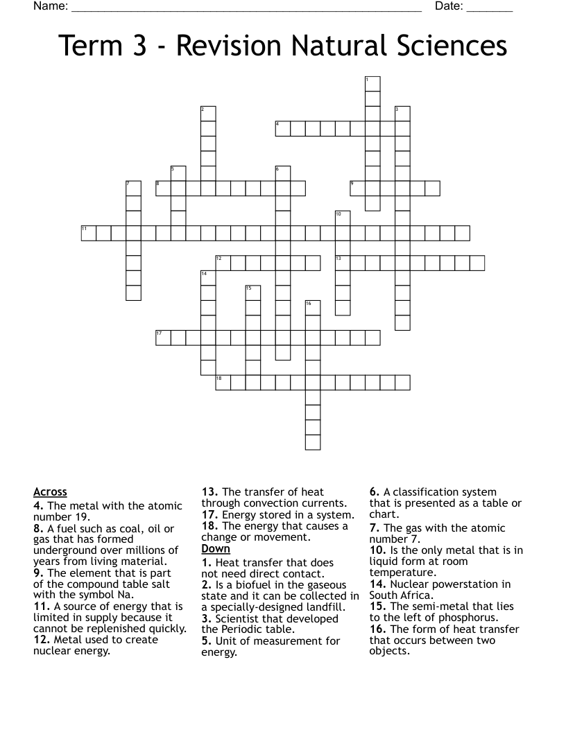 Term 3 - Revision Natural Sciences Crossword
