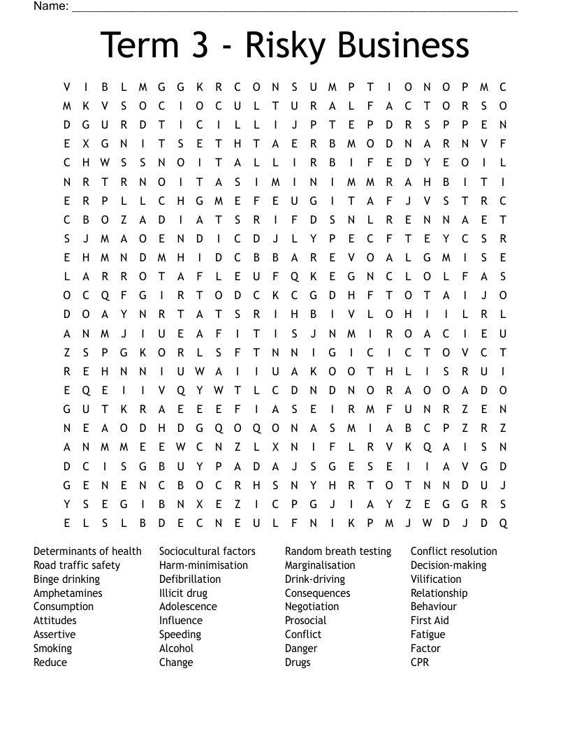 Term 3 - Risky Business Word Search