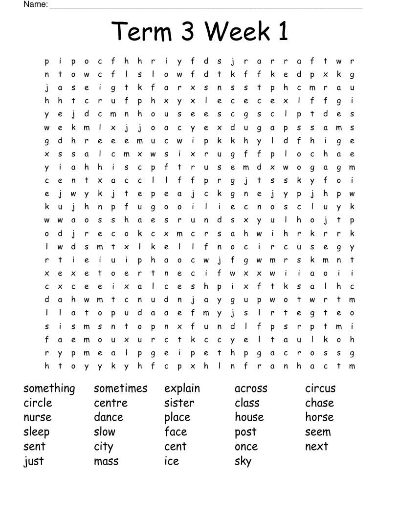 Term 3  Week 1  Word Search