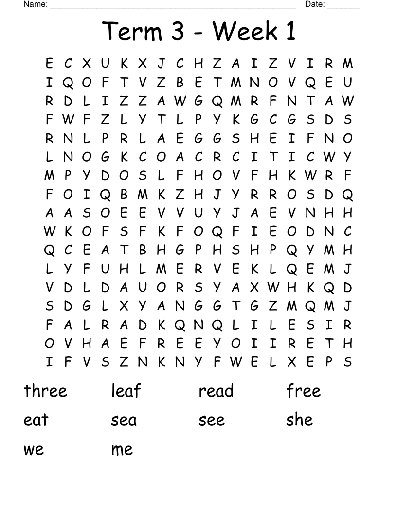 Term 3 - Week 1  Word Search