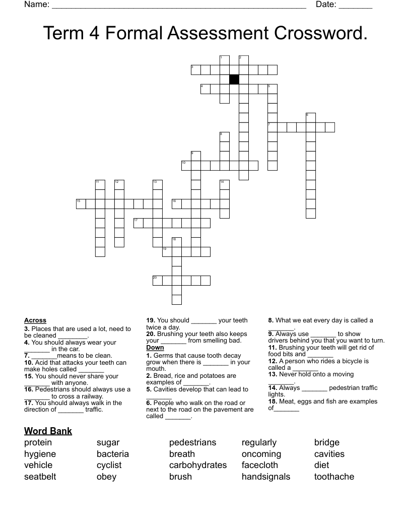 Term 4 Formal Assessment Crossword.