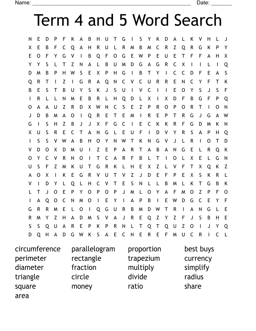 Term 4 and 5 Word Search