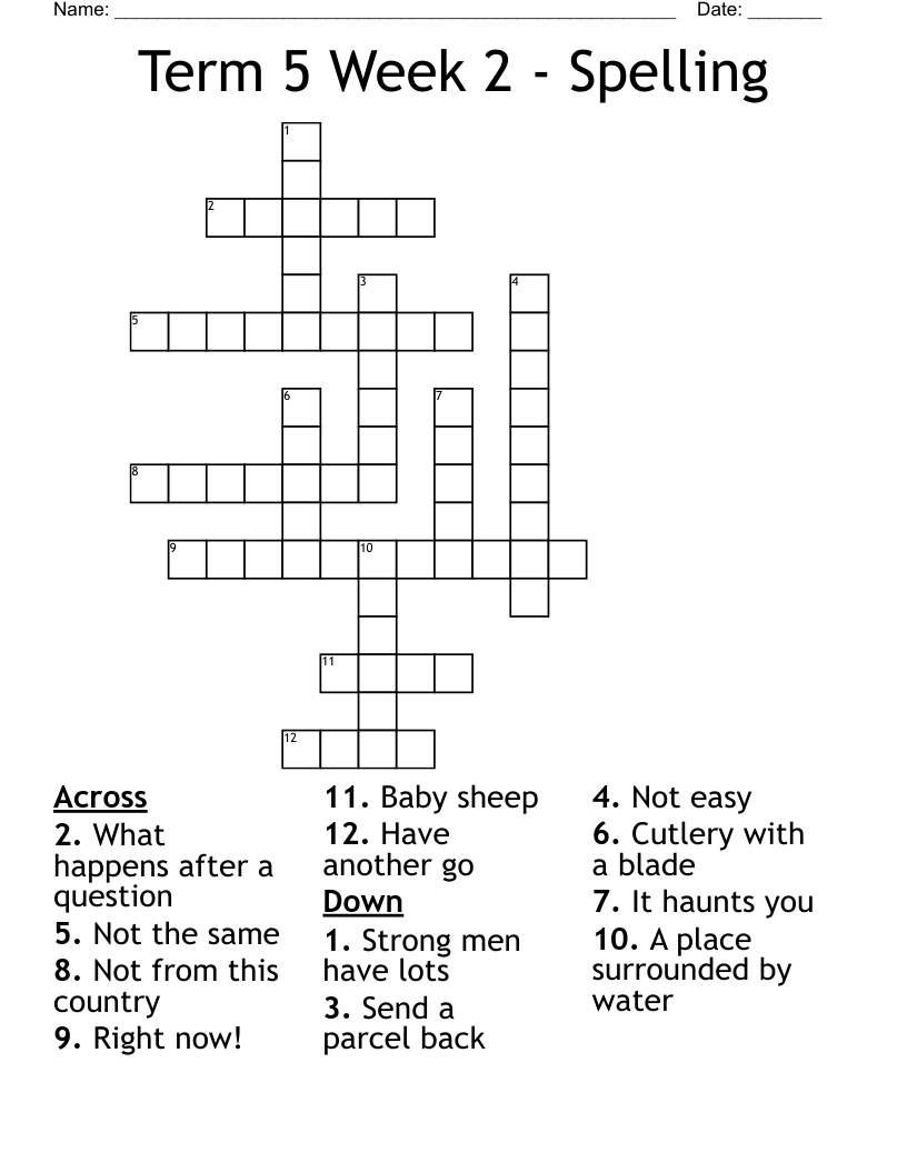 Term 5 Week 2 - Spelling Crossword