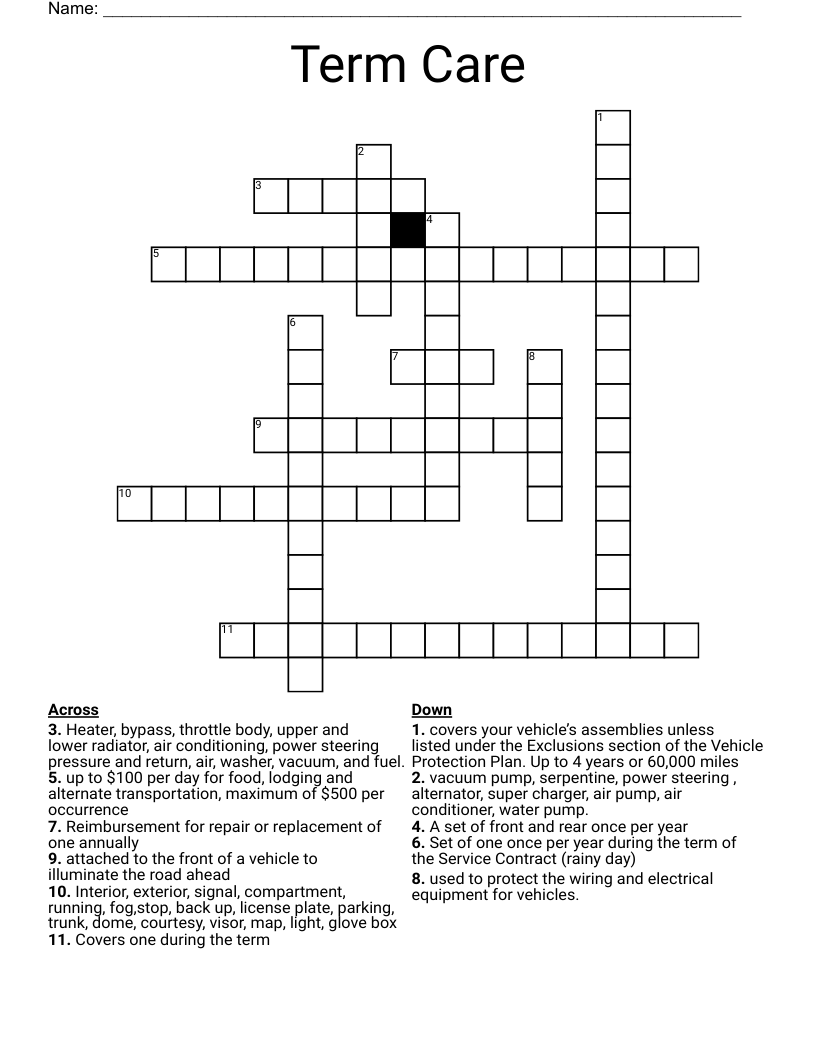 Term Care Crossword