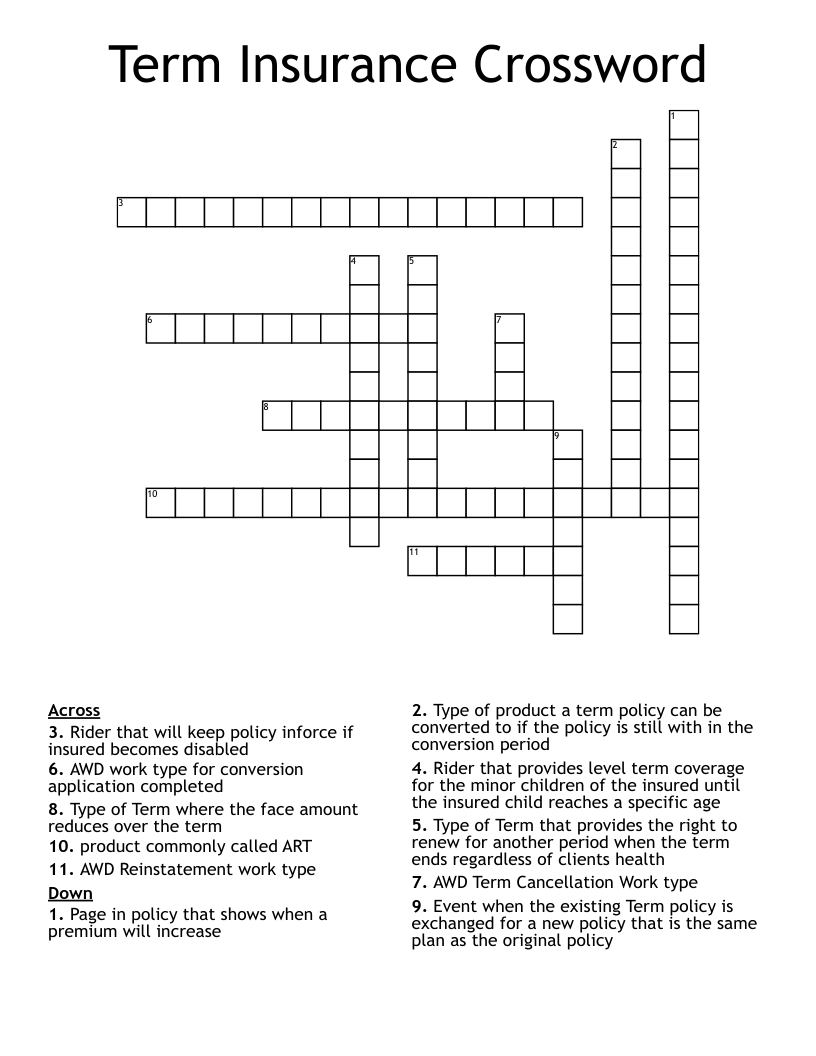 Term Insurance Crossword