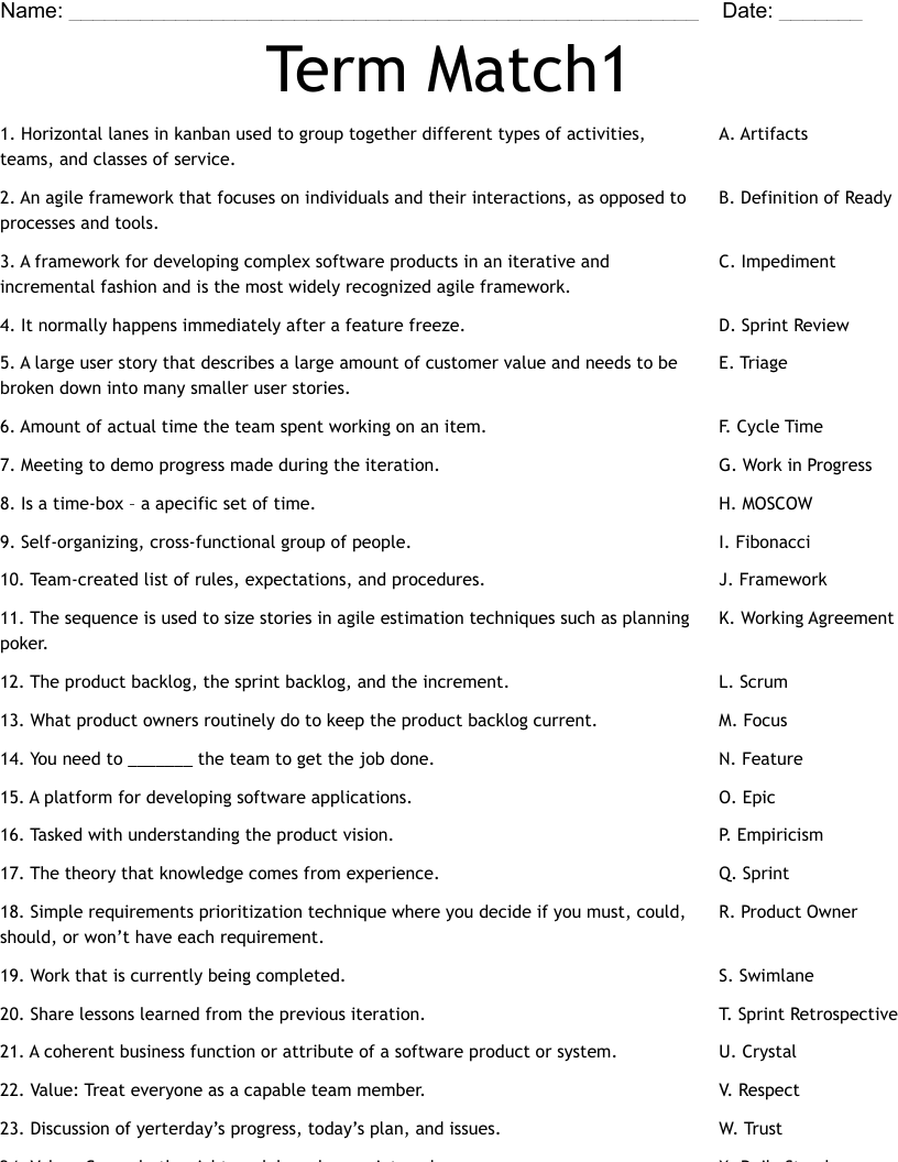 Term Match1 Worksheet