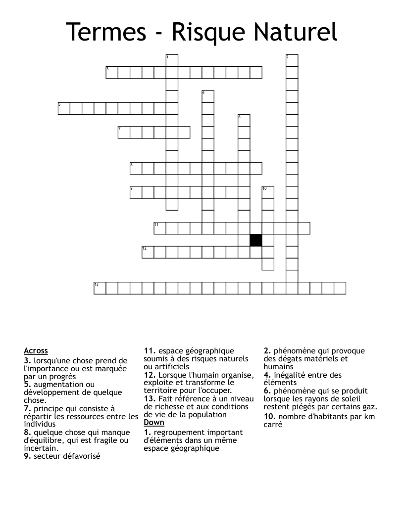 Termes - Risque Naturel Crossword