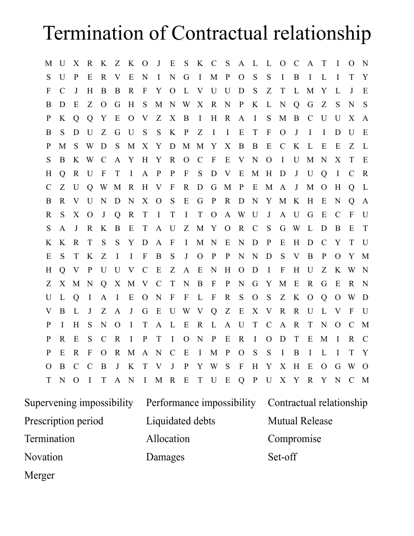 Termination of Contractual relationship Word Search
