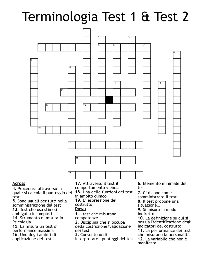 Terminologia Test 1 & Test 2 Crossword