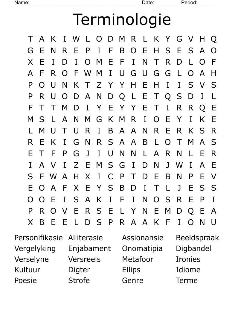 Terminologie Word Search