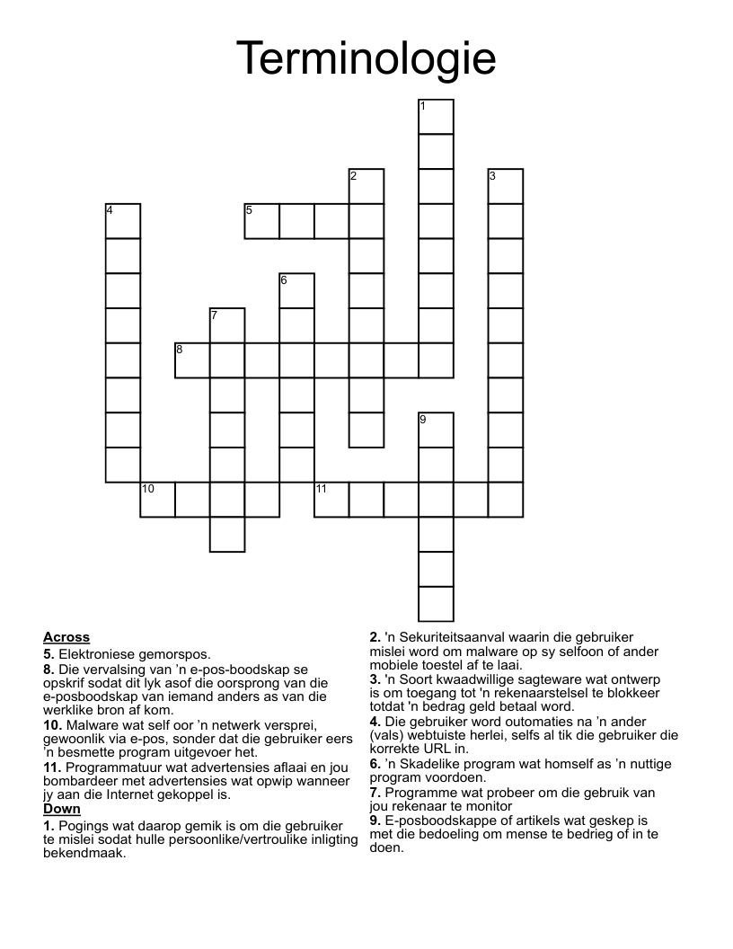 Terminologie Crossword