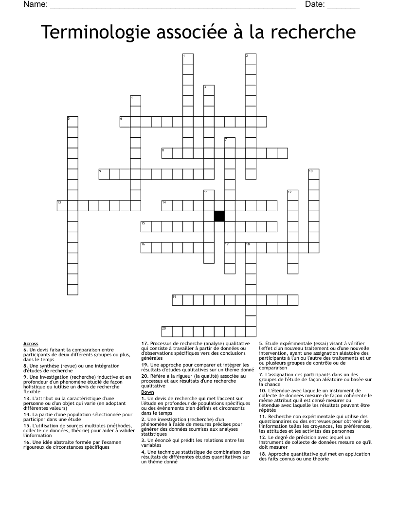 Terminologie associée à la recherche Crossword
