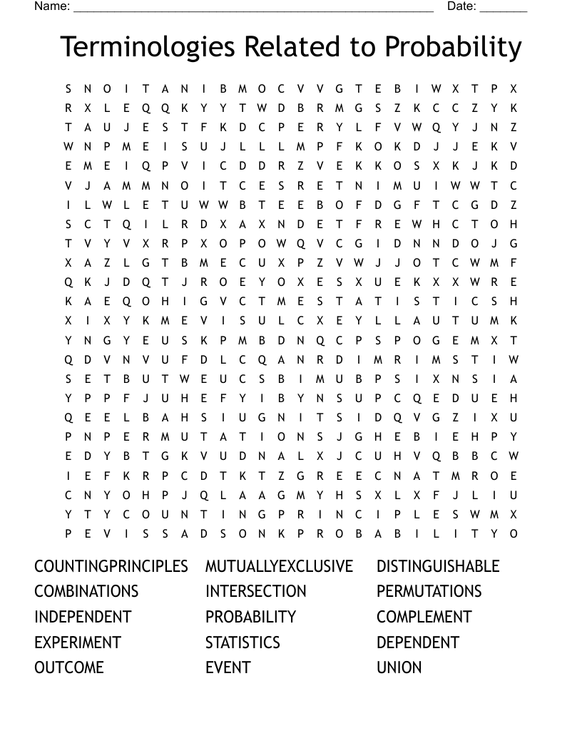 Terminologies Related to Probability Word Search