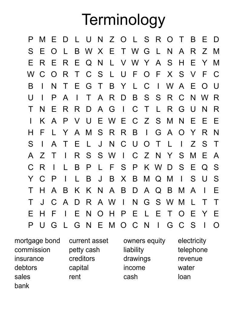 Terminology Word Search