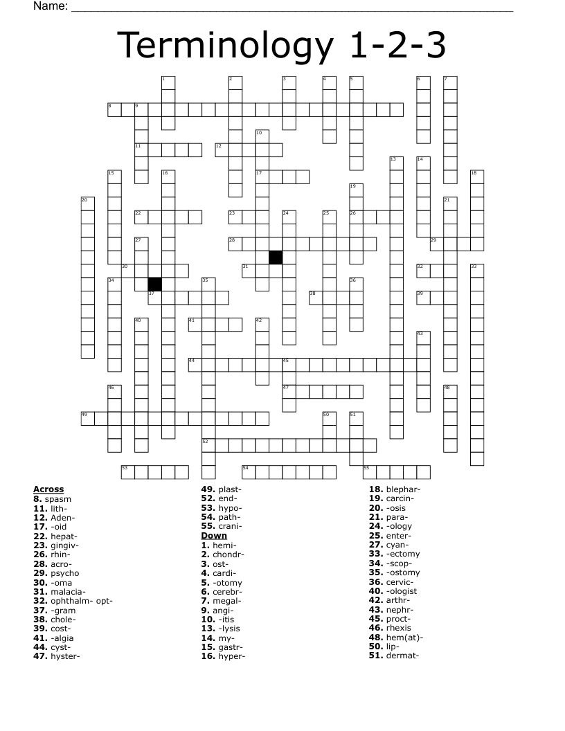 Terminology 1-2-3 Crossword
