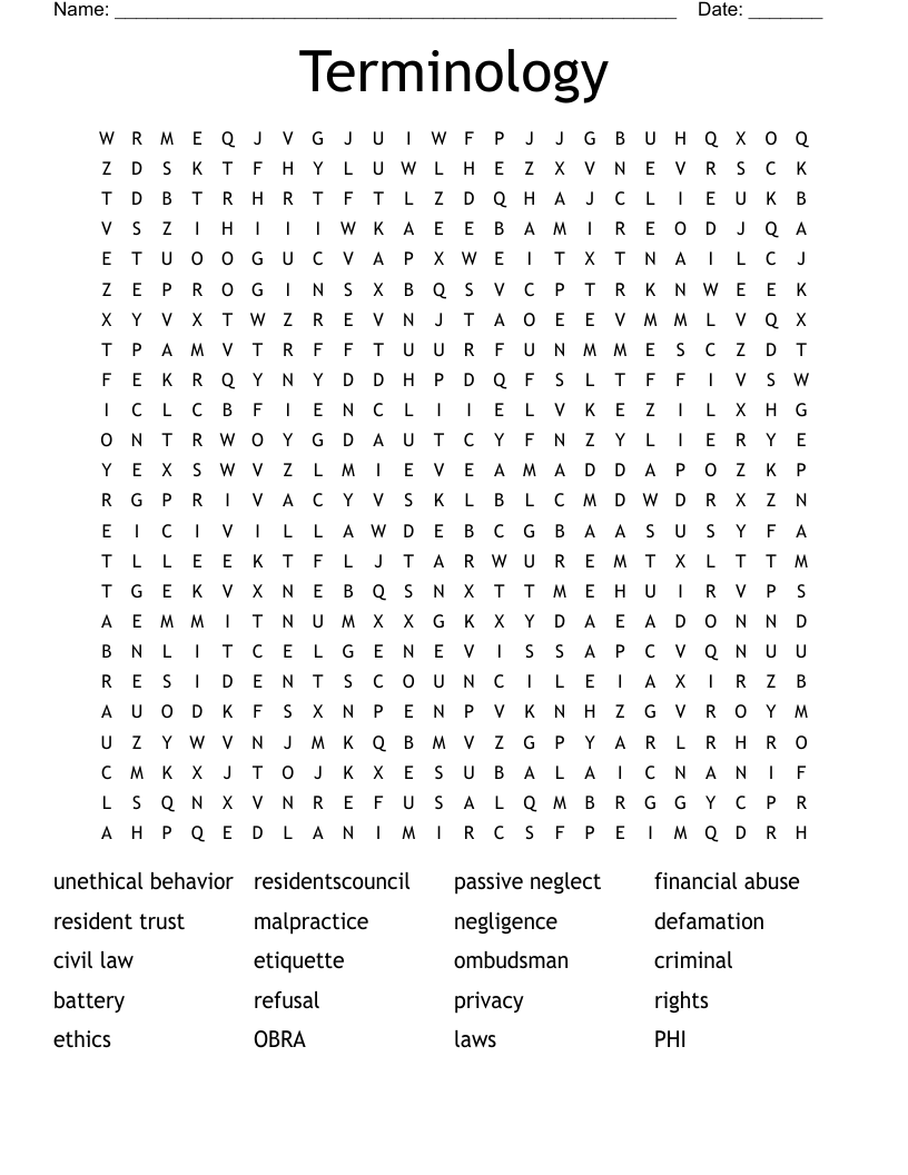 Terminology Word Search