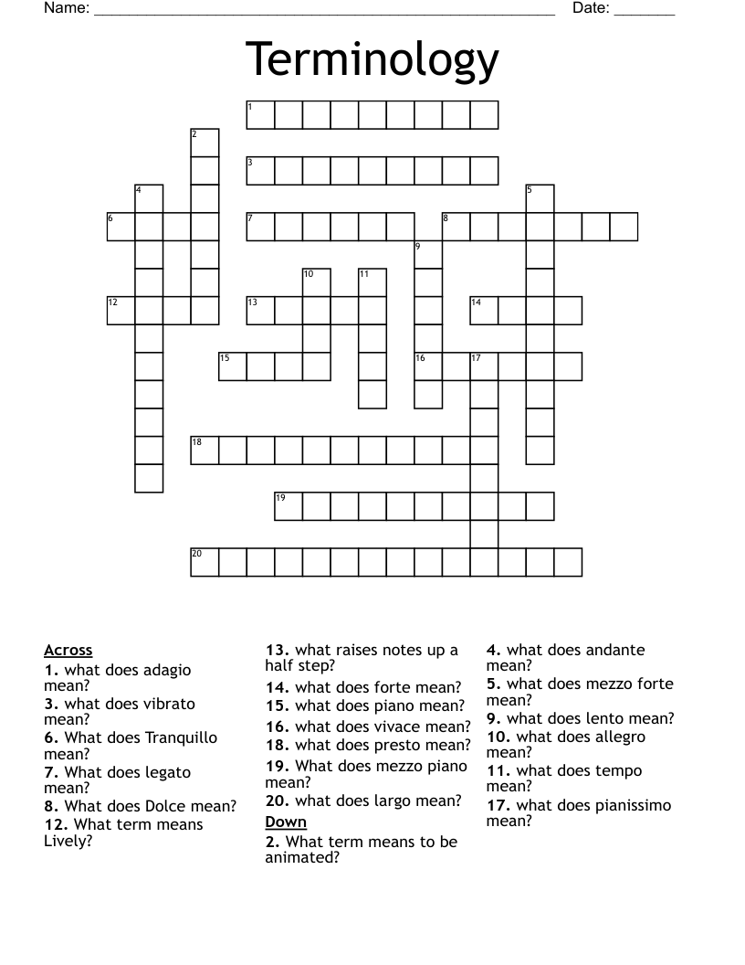 Terminology Crossword