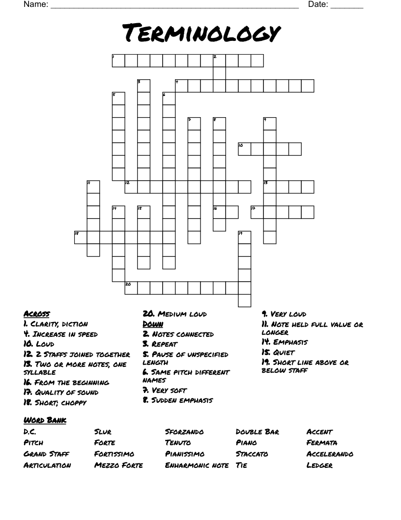 Terminology Crossword