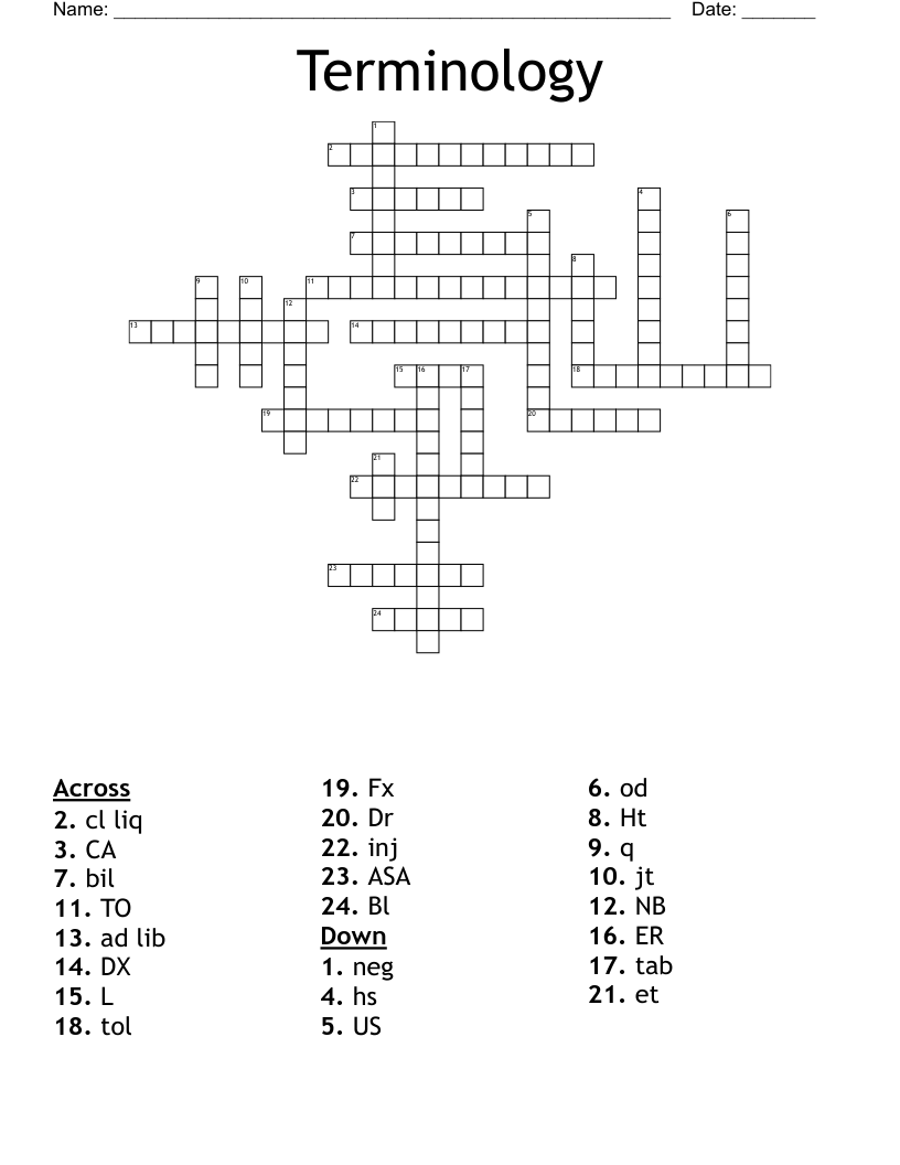 Terminology Crossword