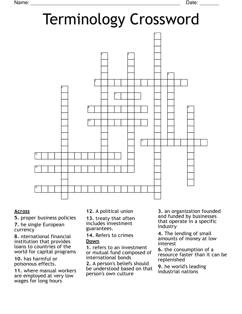 Terminology Crossword