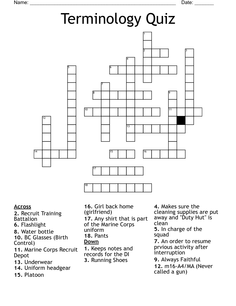 Terminology Quiz Crossword