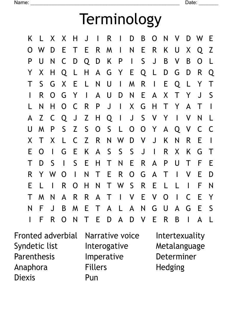 Terminology  Word Search