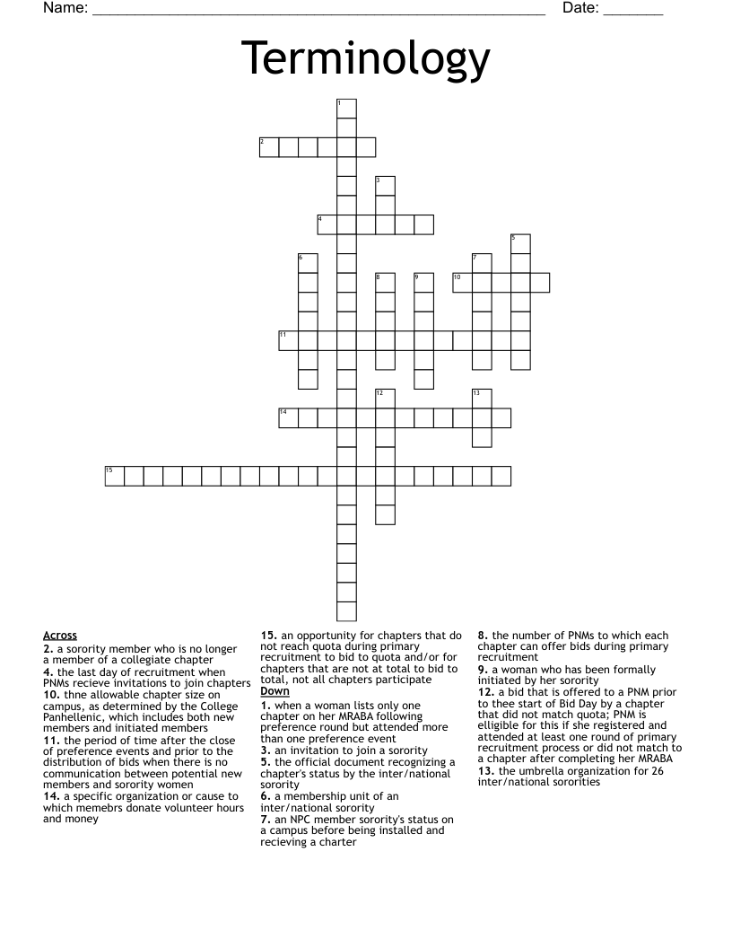 Terminology  Crossword