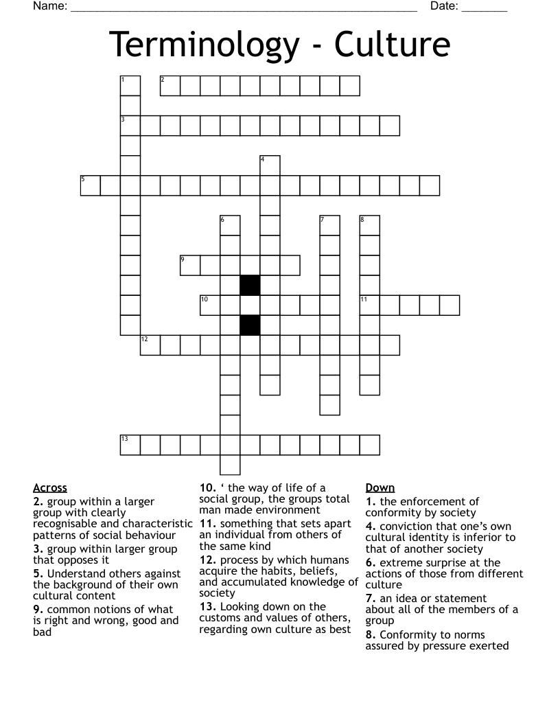 Terminology - Culture  Crossword