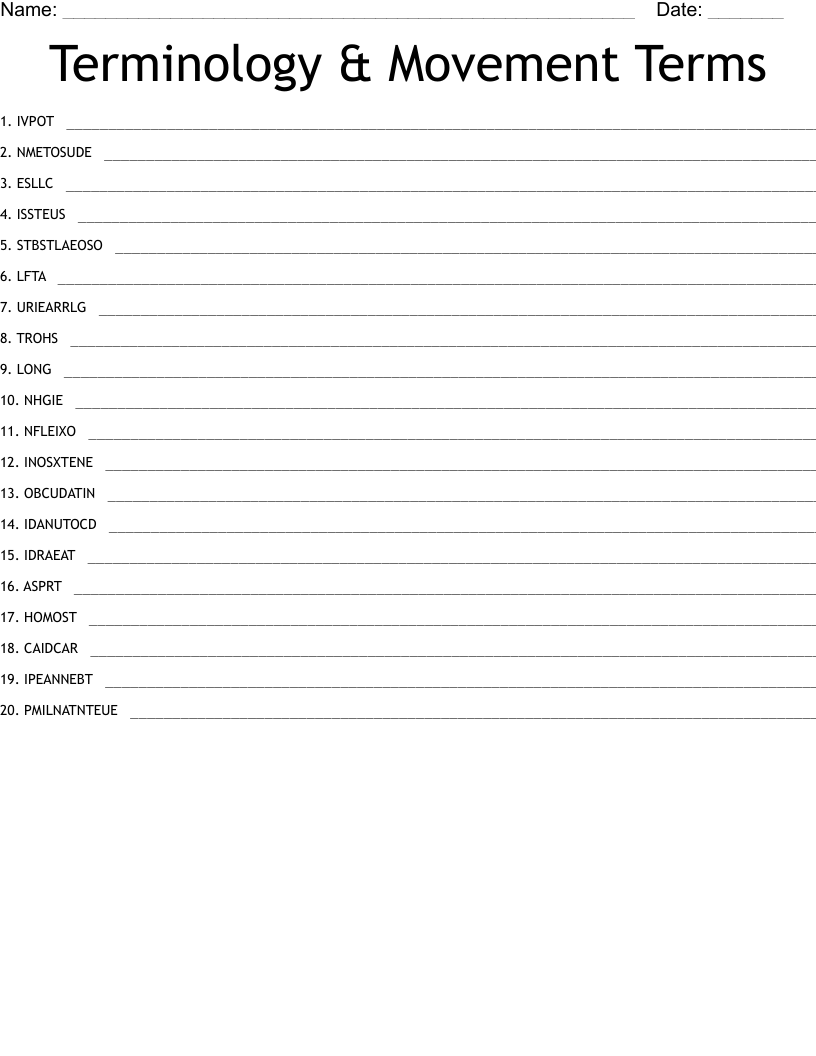 Terminology & Movement Terms  Word Scramble